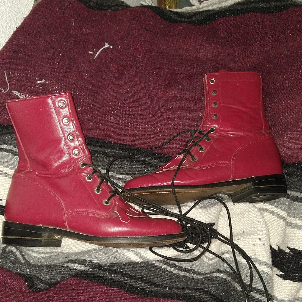 Women's Red Lace-Up Boots By Diamond J